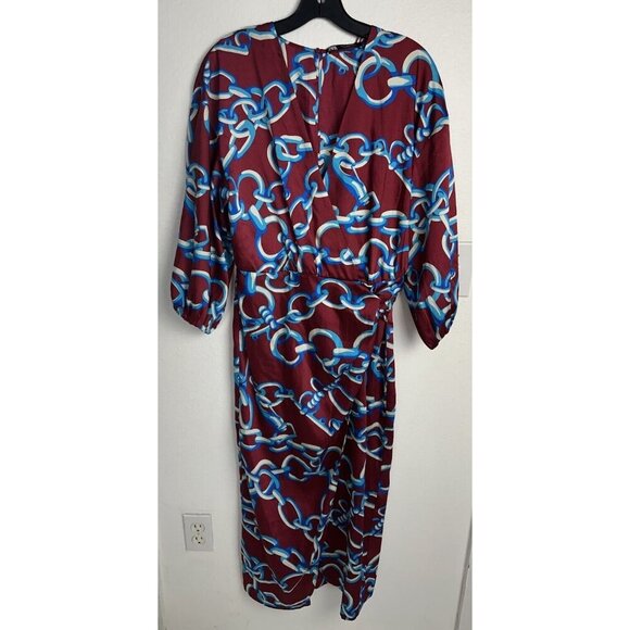 Zara Chain Print V-neck Midi Dress Size S Multicolored Spring Vacation New - Picture 4 of 16